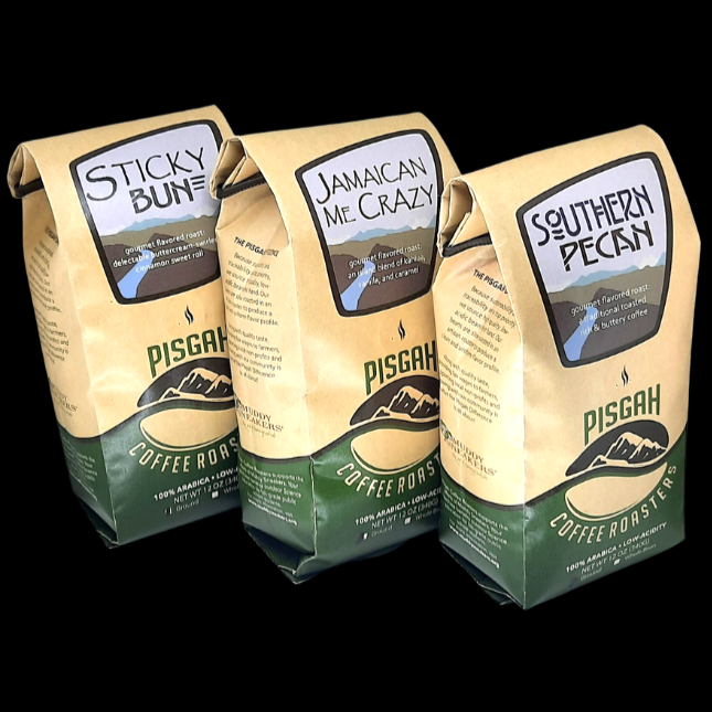 We flavor our lightest roast with the following options of apple strudel, caramel nut, cinnamon gingersnap, cocoa bean, hazelnut, Jamaican Me Crazy, southern pecan, sticky bun, and vanilla bean.