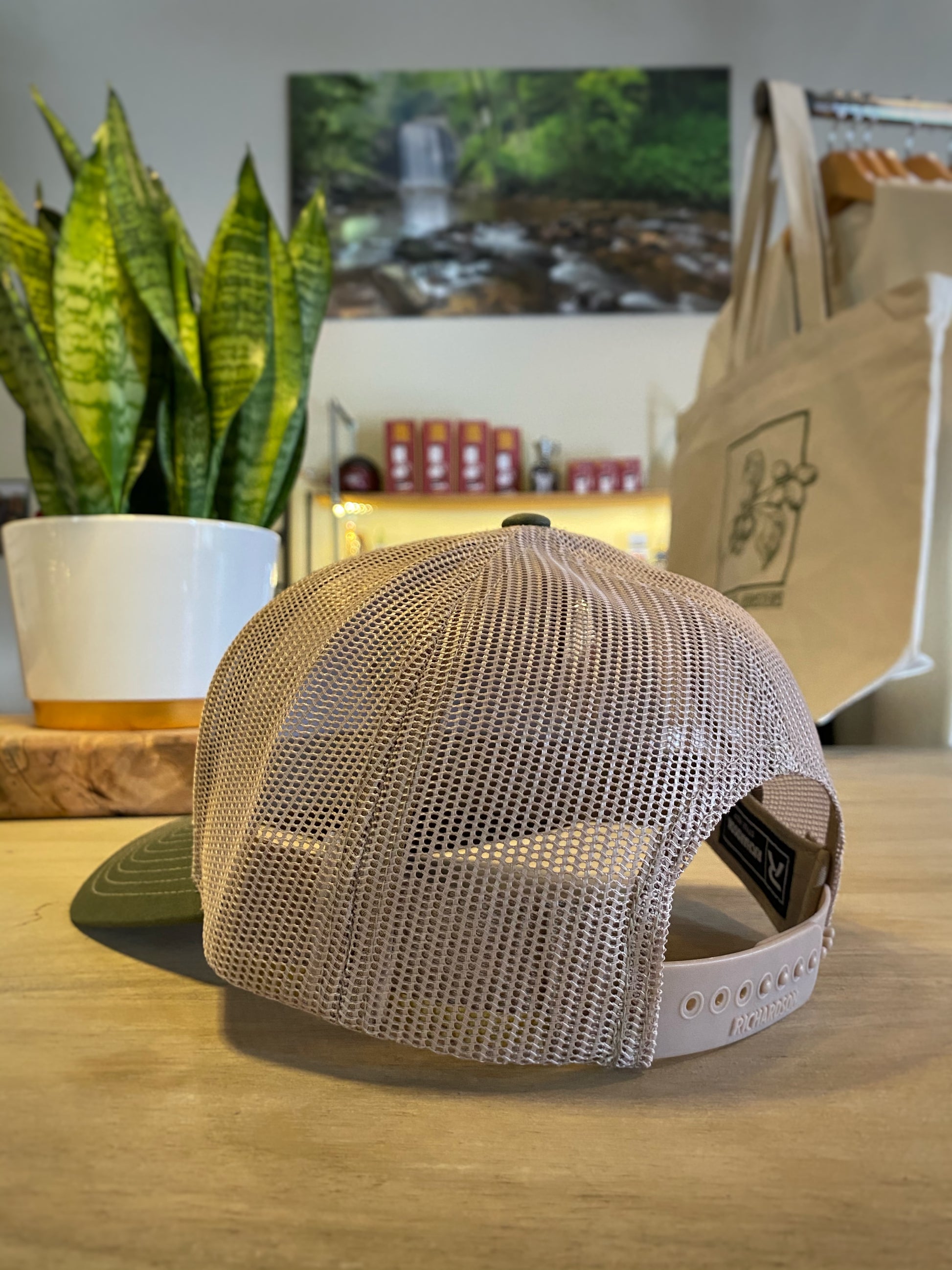 Low Profile Structured Mesh Straw Trucker Cap, Brown