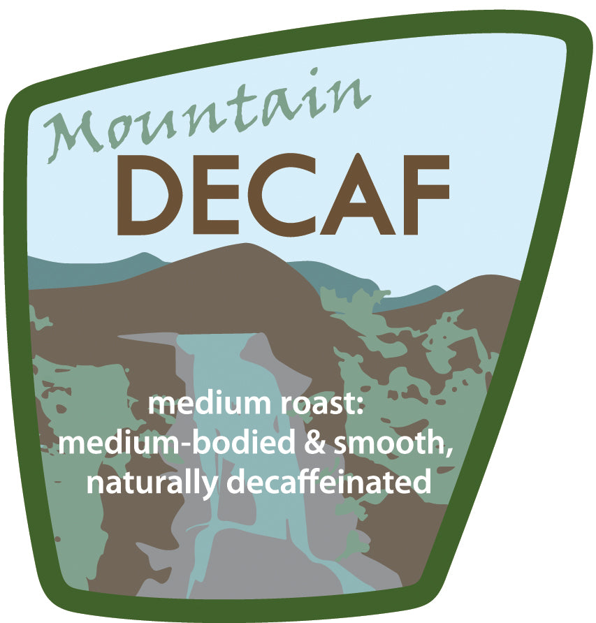 Our decaf is medium-bodied, smooth, and naturally decaffeinated. The caffeine is removed through the chemical-free Swiss-water method.