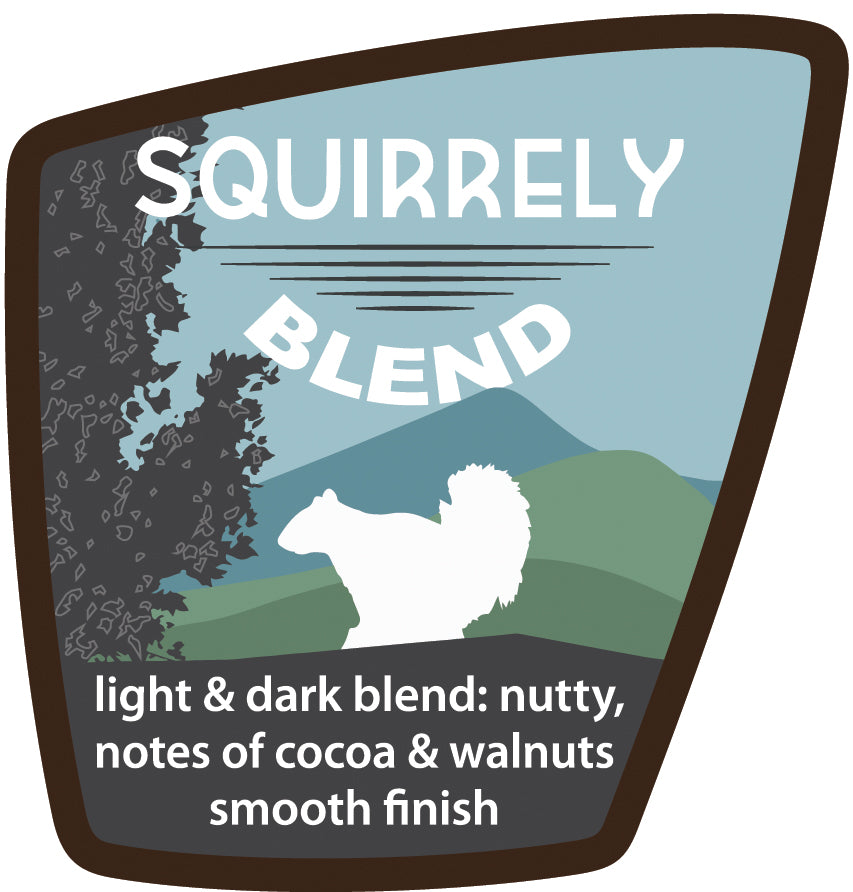 This is our only blend! This full-bodied roast includes both light and dark roasts with nutty notes of cocoa and walnuts and has a smooth finish.